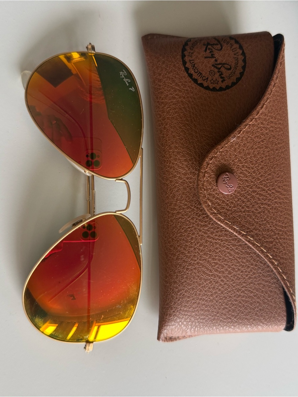 Ray-Ban Aviator Sunglasses - Gold Frame with Red Orange Flash Lenses - RB3025